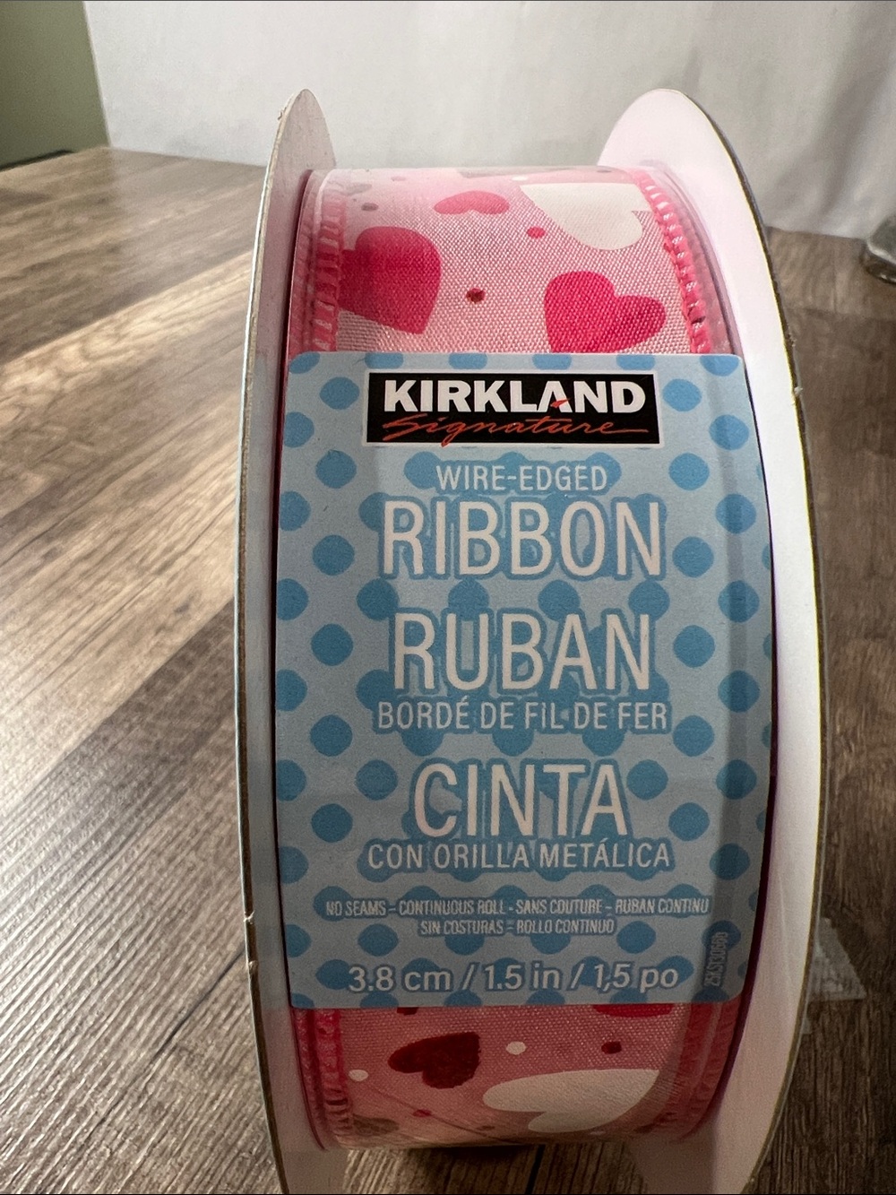 Kirkland Signature Pink Heart Wire-Edged Ribbon